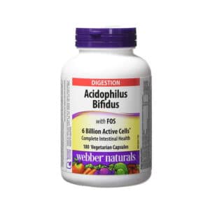Probiotiques d’Acidophilus avec Bifidus et FOS de Webber Naturals (180 capsules)
