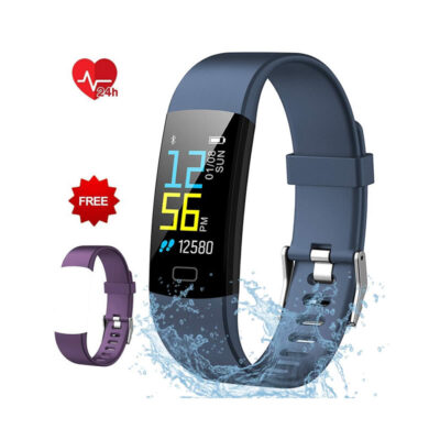 Montre et bracelet intelligent étanche de Semaco, Fitness tracker, avec un moniteur de fréquence cardiaque et de sommeil, podomètre et compteur de calories. Montre pour enfant, femme, homme (bleue ou mauve)