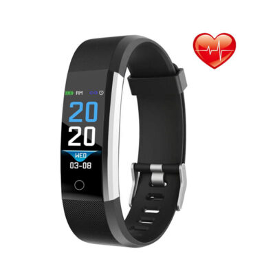 Montre et bracelet intelligent étanche noir de Mgaolo, traqueur fitness avec bluetooth, avec un moniteur de fréquence cardiaque et de sommeil, podomètre, compteur de calorie et de la pression sanguine.